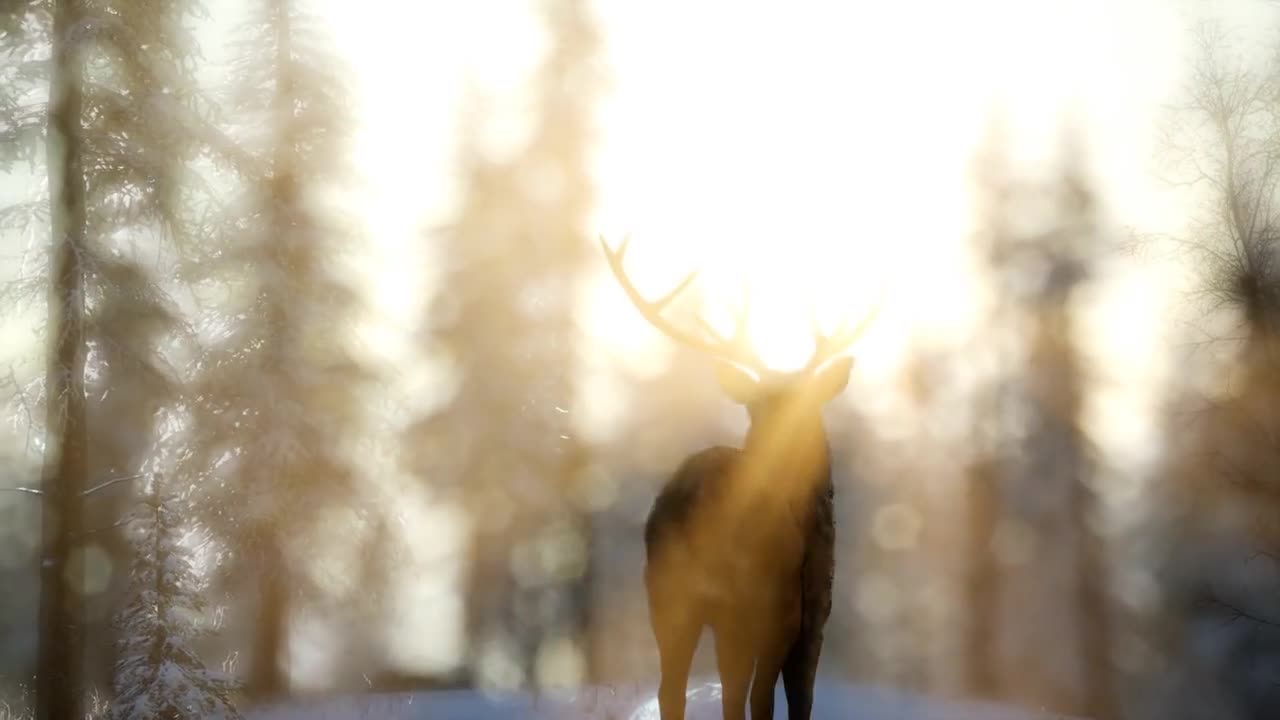 Proud Noble Deer Male in Winter Snow Forest