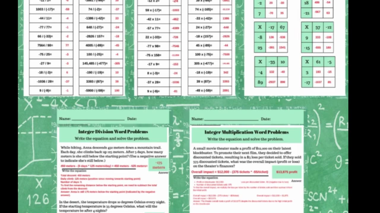 MULTIPLY & DIVIDE INTEGERS-6th Grade Math Worksheets