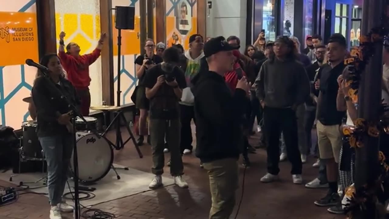 Open air preaching the gospel on halloween in downtown San Diego