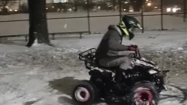 My 7yr old doing donuts in the snow