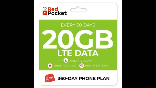 Red Pocket Prepaid Phone Plan+Kit: Unlmtd Everything+20GB 5G/LTE