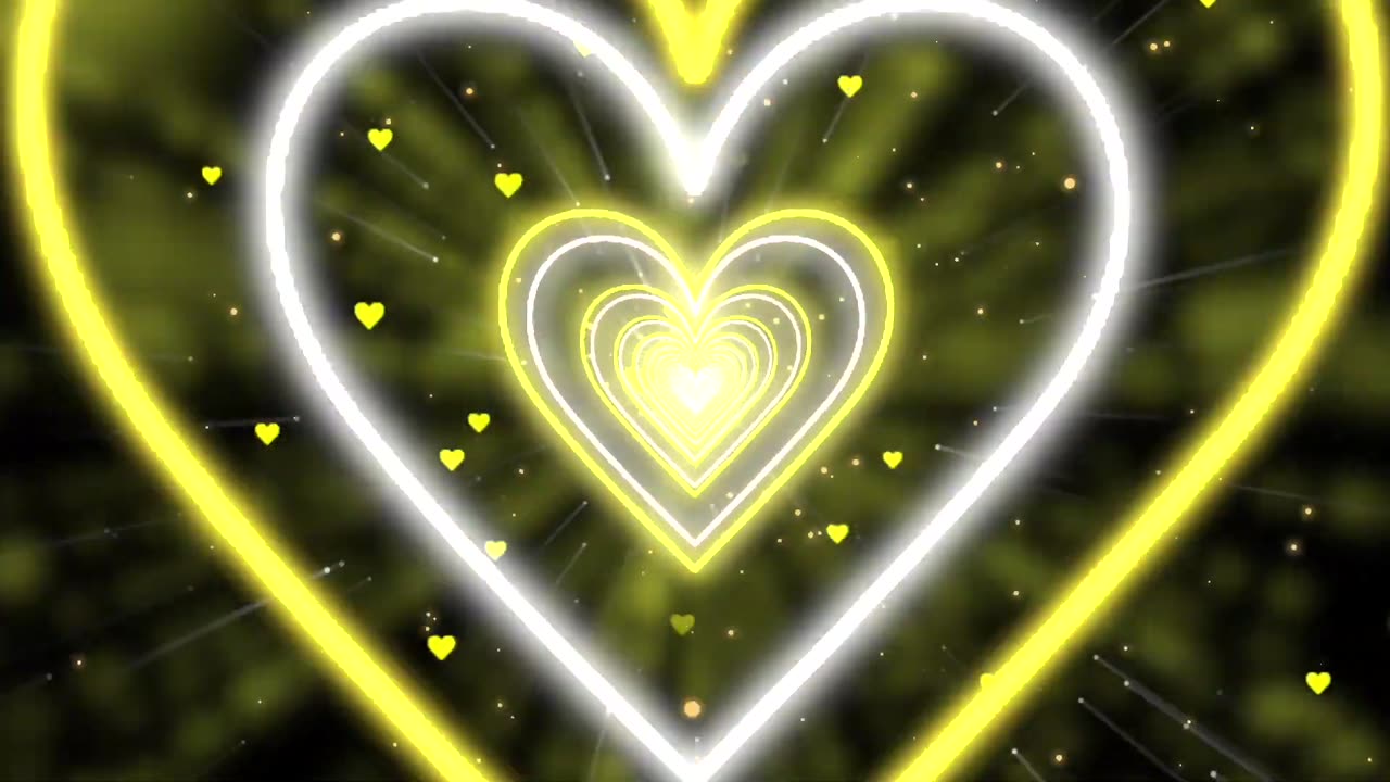 705. Heart Tunnel💛Yellow Love Heart Tunnel Background Video Loop Heart