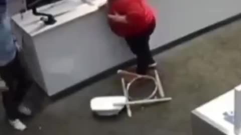 lady breaks the chair