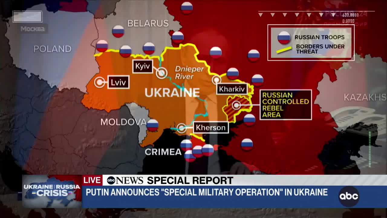 Russian President Vladimir Putin launches military operation in Ukraine.