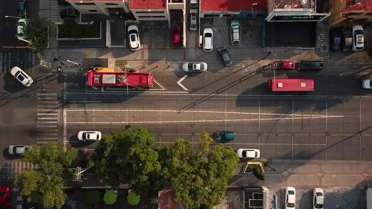 Daytime city traffic aerial view