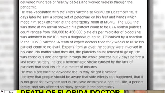 Florida Doctor Gets Sick and Dies After Pfizer Covid Vaccine