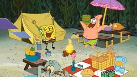 Squidward Is Playing With Tiles At Camp 🏕️