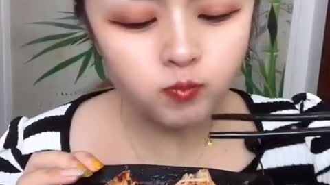 Let's see beautiful girls eating Asian food