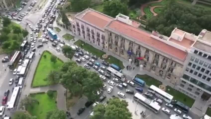 Bus Drivers in Palermo, Italy Block Traffic in Protest of Mario Draghi