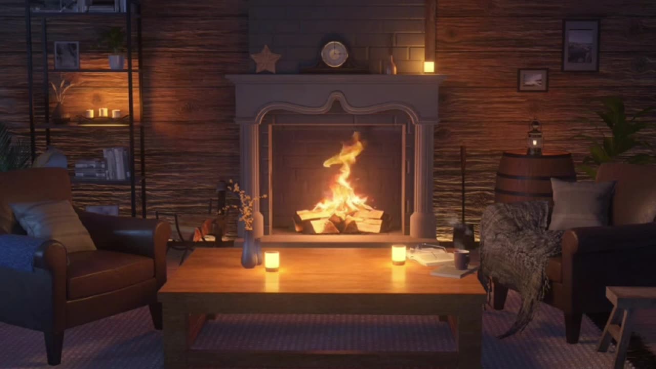 Cozy Living Room Ambiance 🌙 | Crackling Fireplace & Warm Vibes for Relaxation & Comfort