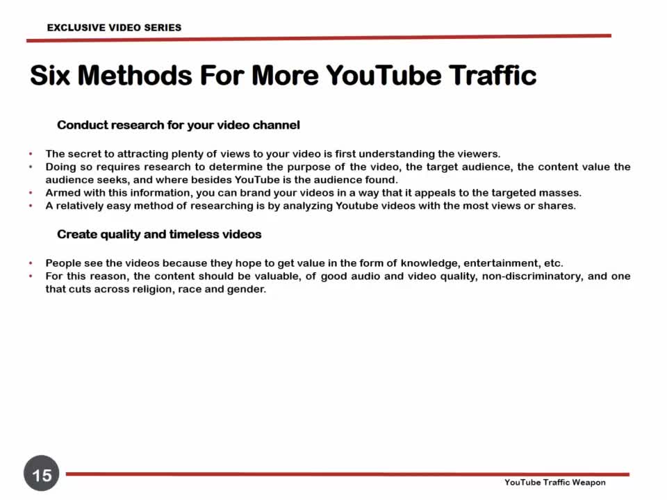 Six methods for more youtube traffic