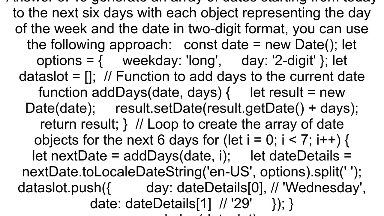 How to create array of dates starting from today to next six dates