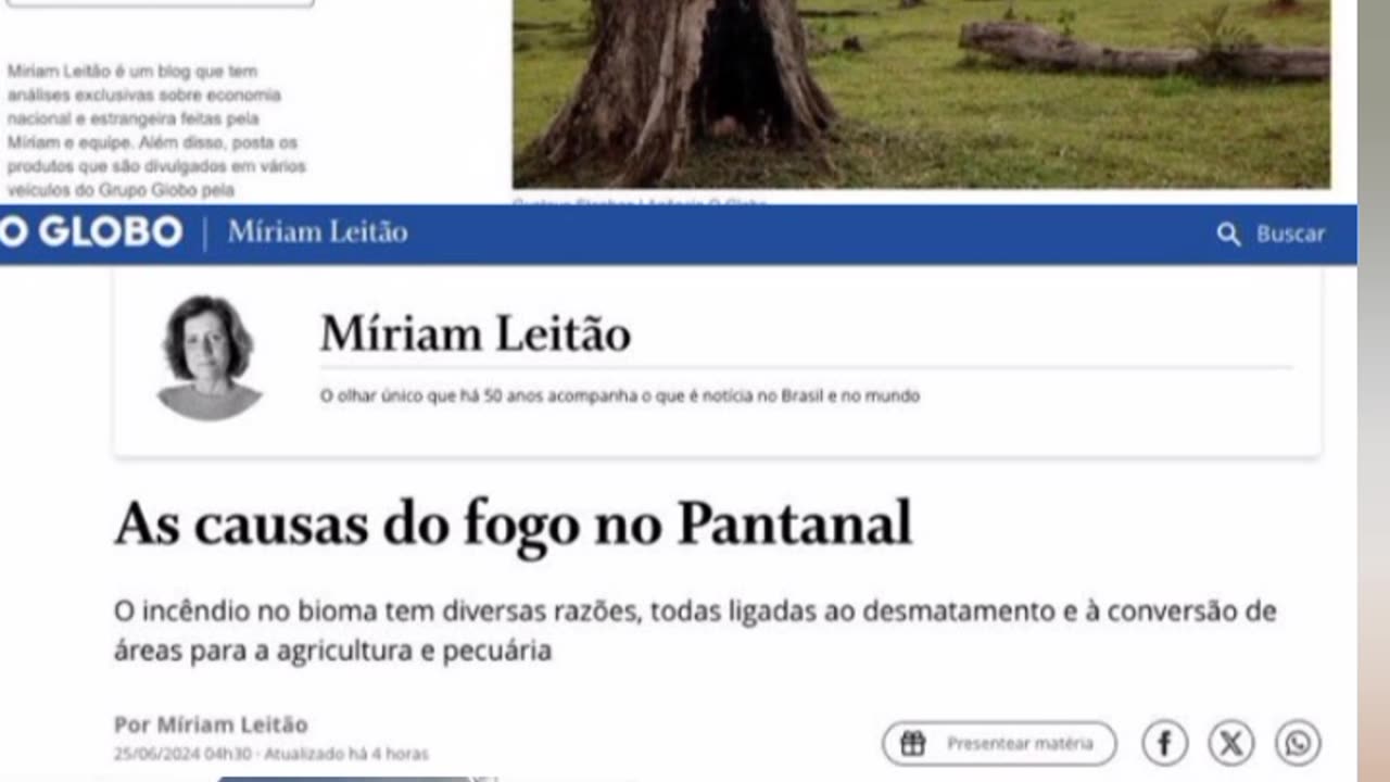 A Miriam leitão usa Fake News e acusa os fazendeiros pelas queimadas, o azar dela é que os fazendeiros do Ibama e do governo foram pego colocando fogo em flagrante pela Índia YSANI.