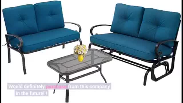 Oakmont 4 Pieces Outdoor Furniture Patio Conversation Set Glider Loveseat, 2 Chairs with Round Side