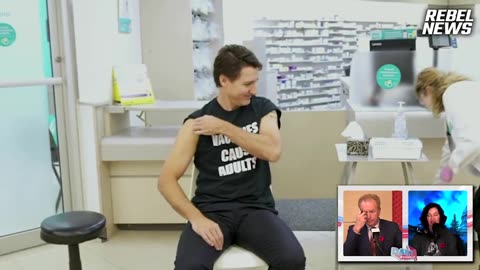 Trudeau wears “Vaccines Cause Adults” shirt while getting double jabbed