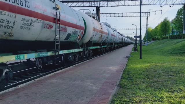 Cargo Train Moving on Railway