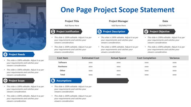 One Page Project Scope Statement PowerPoint Template