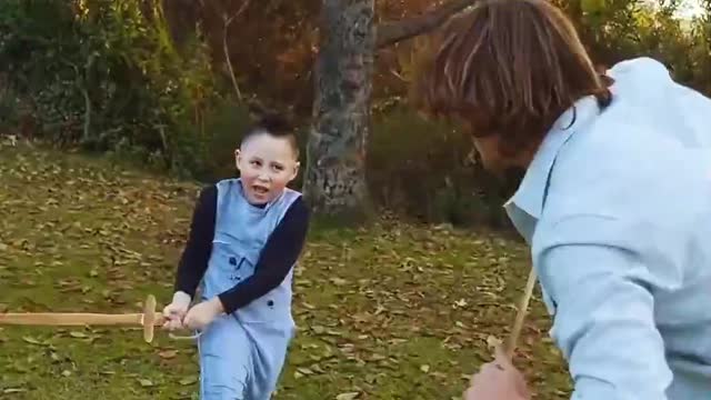 Father and Son Playing with Wooden Swords!! #dadson #funnywar