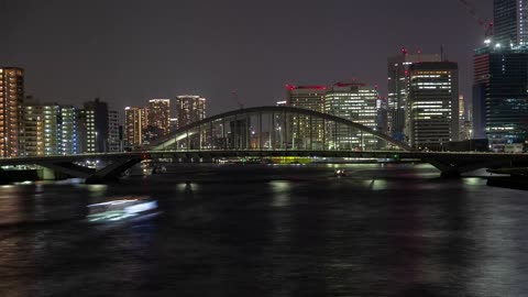 Tokyo bridge and water transport at night