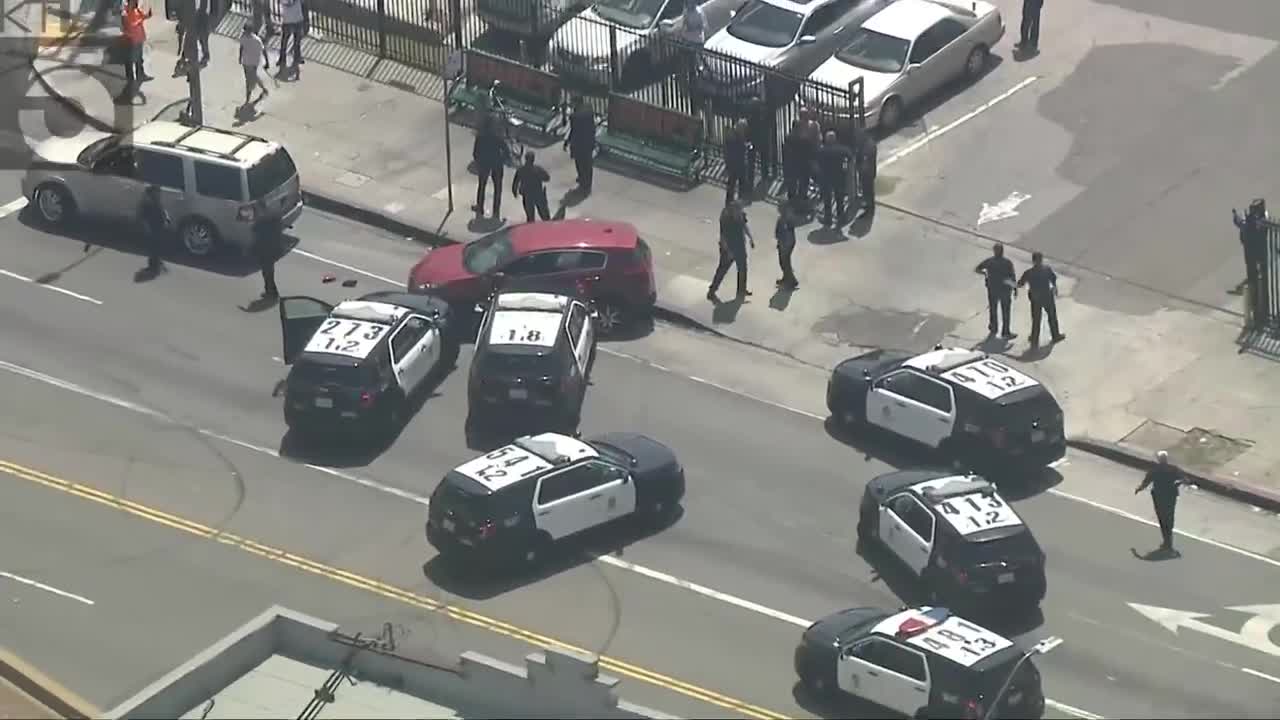 LAPD Cruiser Rams Stolen Vehicle in South L.A. Pursuit