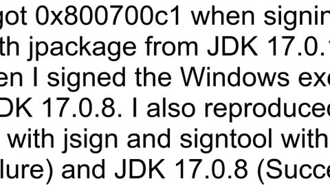 Failing to sign jpackage exe installer