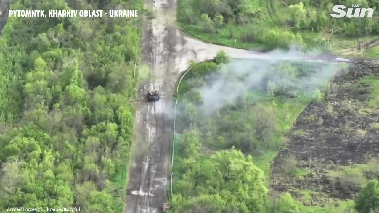 Ukraine forces unit fire anti-tank missiles at a Russian T-80BVM tank in Kharkiv