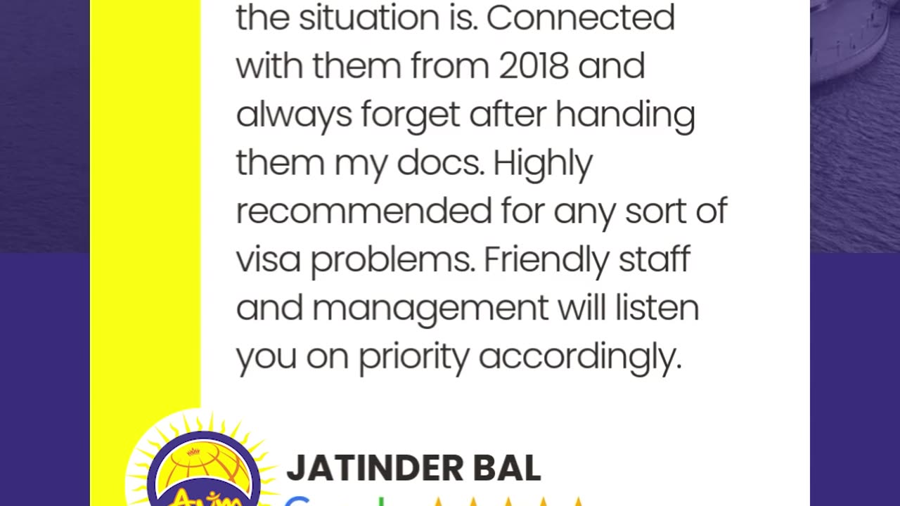 Another 5-star review | Thank You Mr. Jatinder Bal | AUM Global Migration | #googlereviews