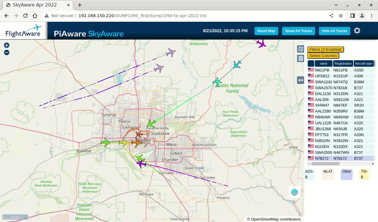 August 20th - 21st 2022 time lapsed air traffick