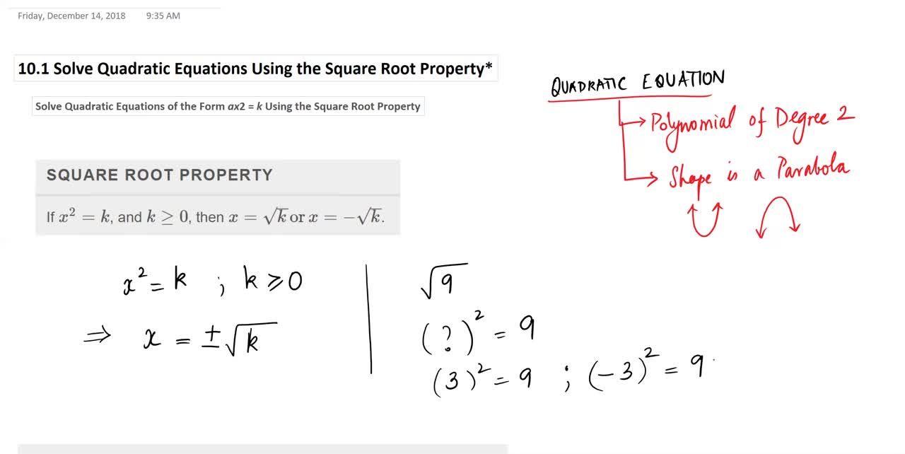 Math62_MAlbert_10.1_Solve quadratic equation using square root property