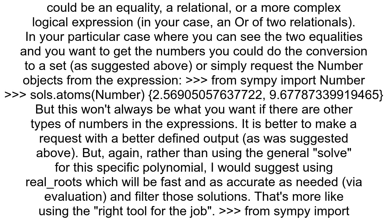 How can I get the values of an Equality on Sympy after solve