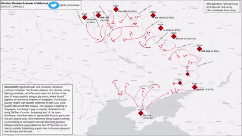 New Overall Map Showing Russian Avenues Of Advance