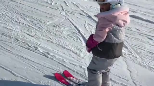 Collab copyright protection - girl pink jacket ski faceplant snow