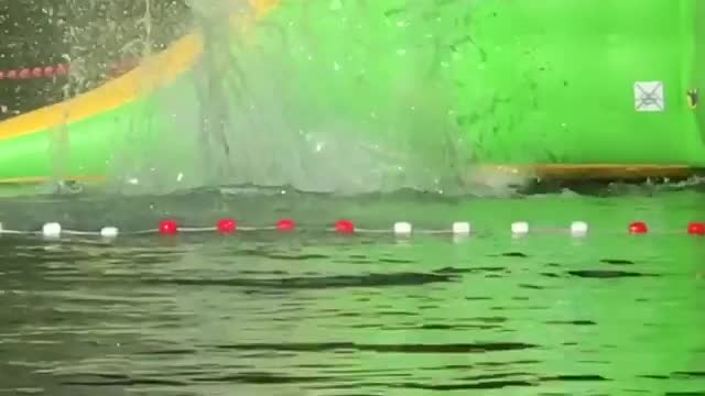 Collab copyright protection - green yellow lake blowup bellyflop