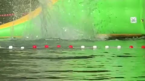 Collab copyright protection - green yellow lake blowup bellyflop