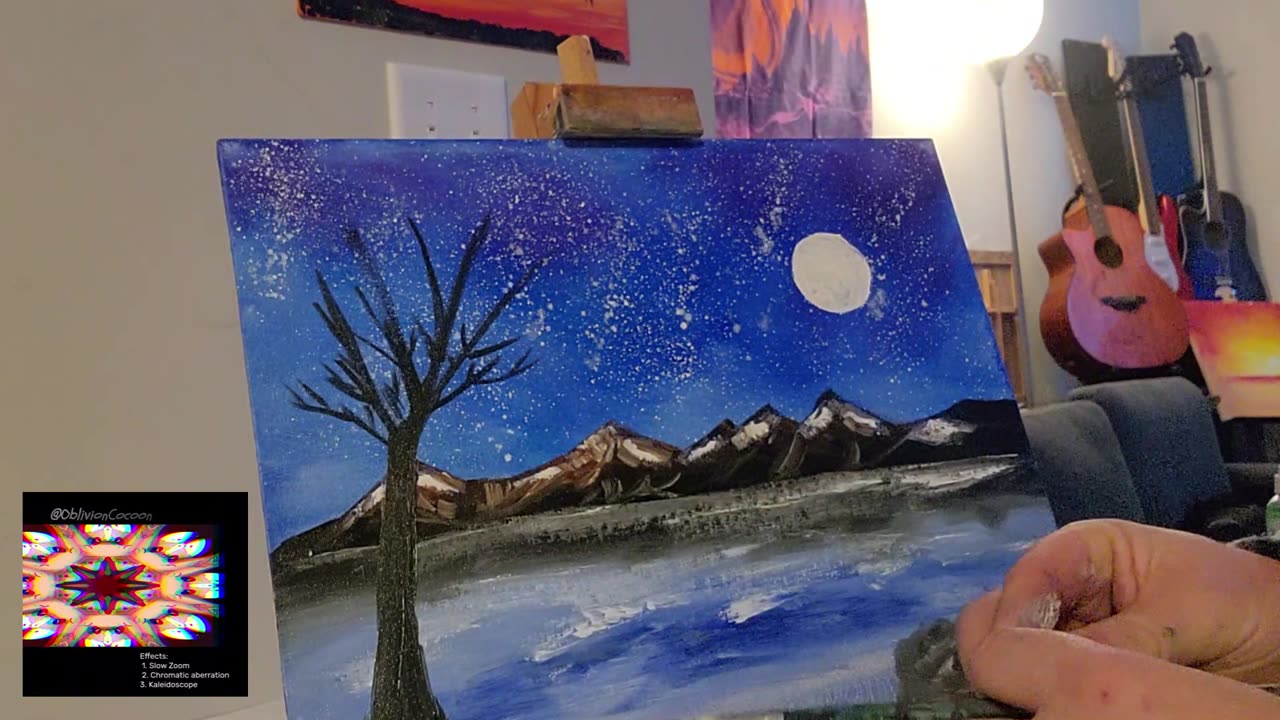 Blue Mountain Tree on Stary Night painting time lapse - Oh No Bud Light Parody Whitney