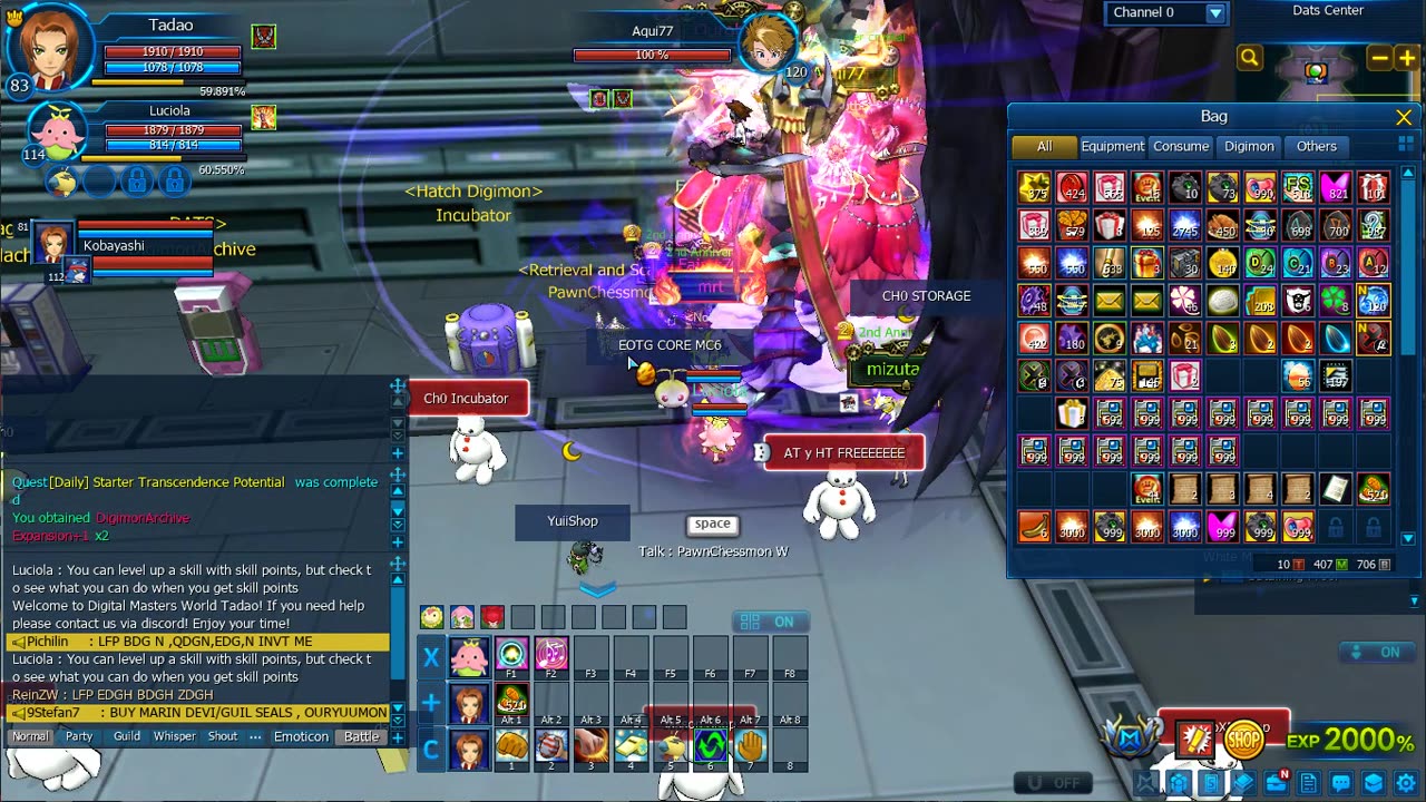 ZDC Digimon Master World デジモン Tadao Part 15 Starter 116-120% Size Attained, Daily Quest Clearing, SBracelet 1st Part Done + Partying & Trading with Other Char