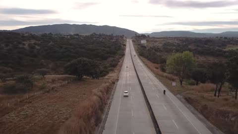 Aerial view of biker riding a motorcycle