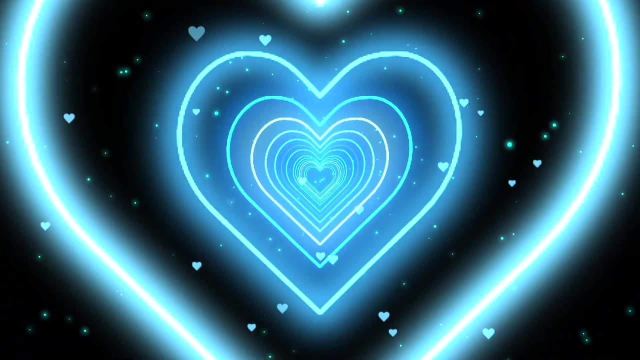 1177. Neon Lights Love Heart Tunnel Background💙Blue Heart