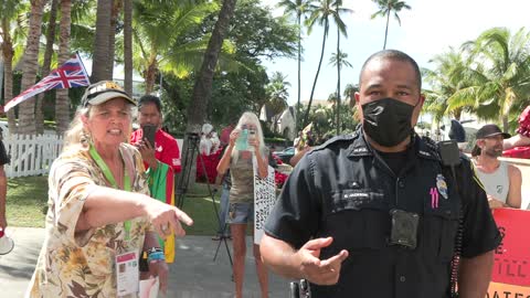 396 Honolulu Hale Protest Hector Vivo "Save the Children fr. the Mask"