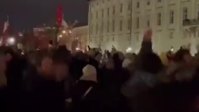 Austrians in Vienna last night break their lockdown and party in the street as a protest.