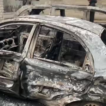 The courtyard of the city of Kharkov after the shelling of the Russian artillery.