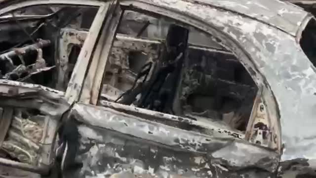 The courtyard of the city of Kharkov after the shelling of the Russian artillery.