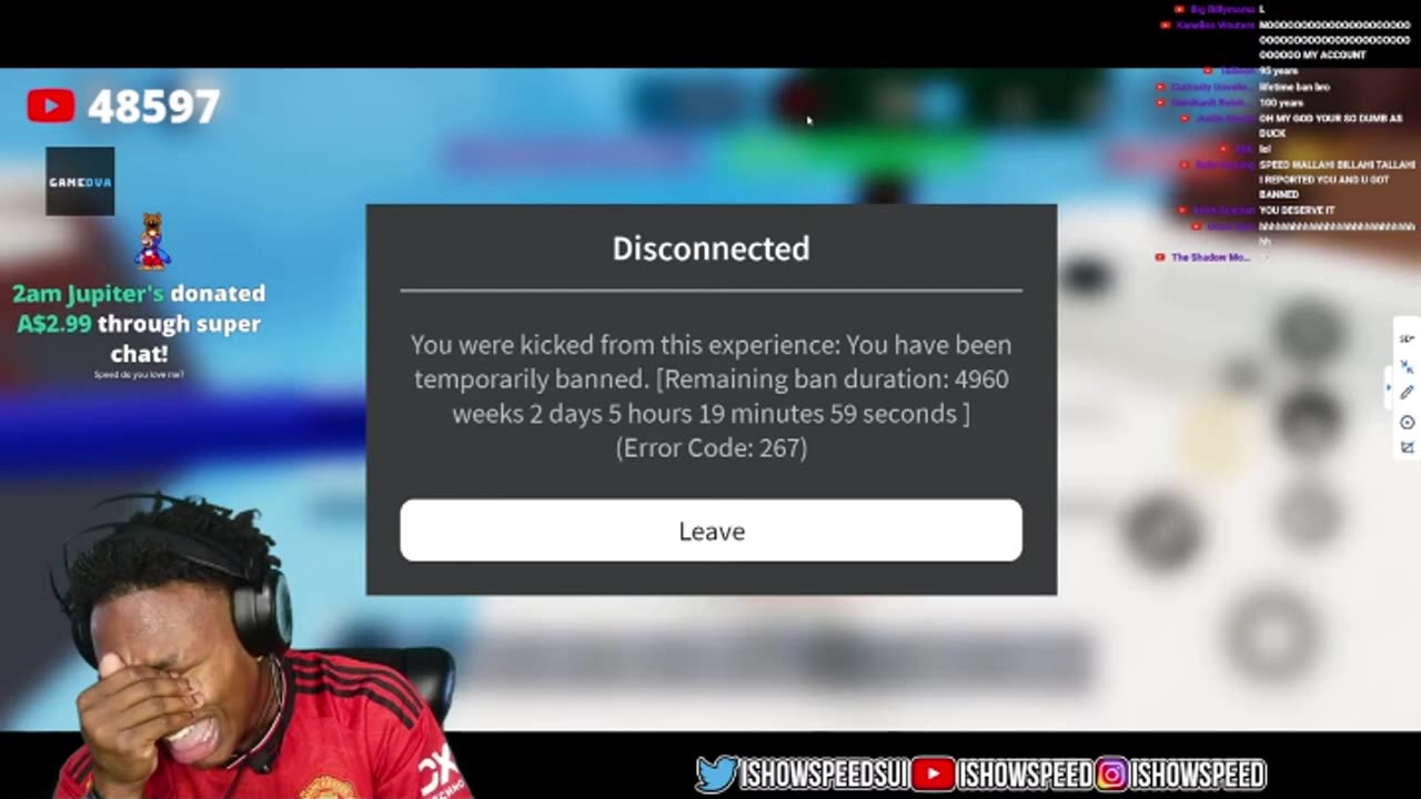 iShowSpeed gets banned on roblox #ishowspeed #comedy #mustwatch #shorts