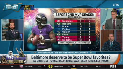FIRST THINGS FIRST Nick Wright reacts Ravens clinch AFC No. 1 seed after beating Dolphins 56-19