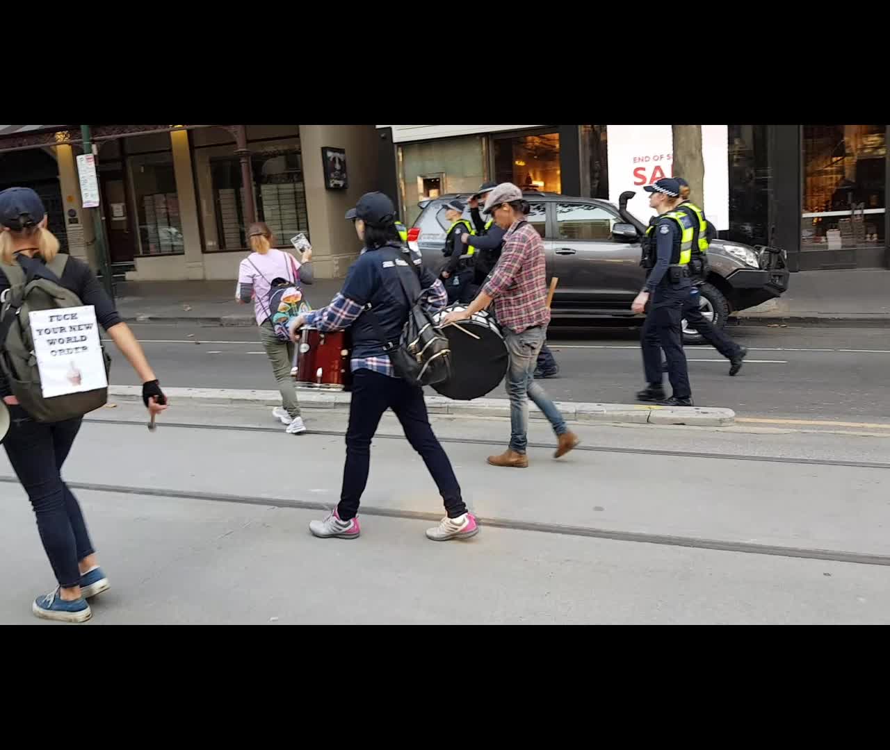 Police Officers Tried To Run Over Drummers During Melbourne Street Protest Rally