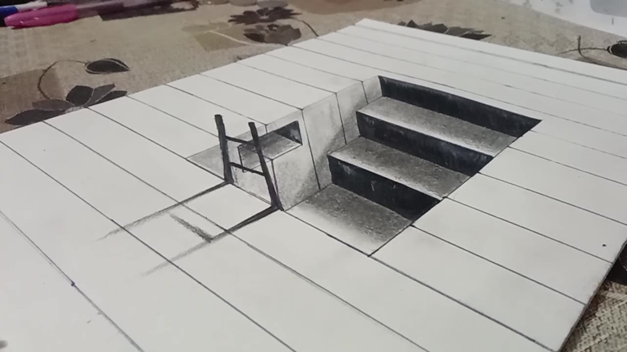 How to draw 3D stair on paper