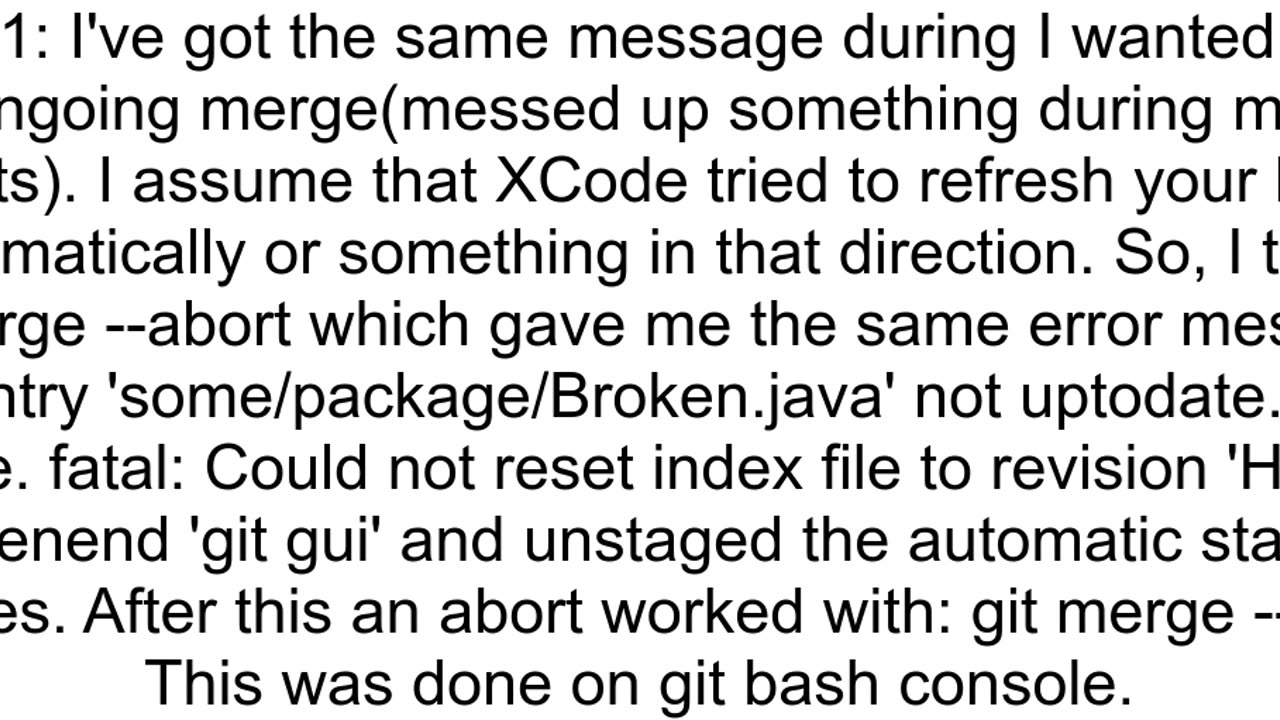 How do I fix the 39Could not reset index file to revision 39HEAD3939 problem in Xcode