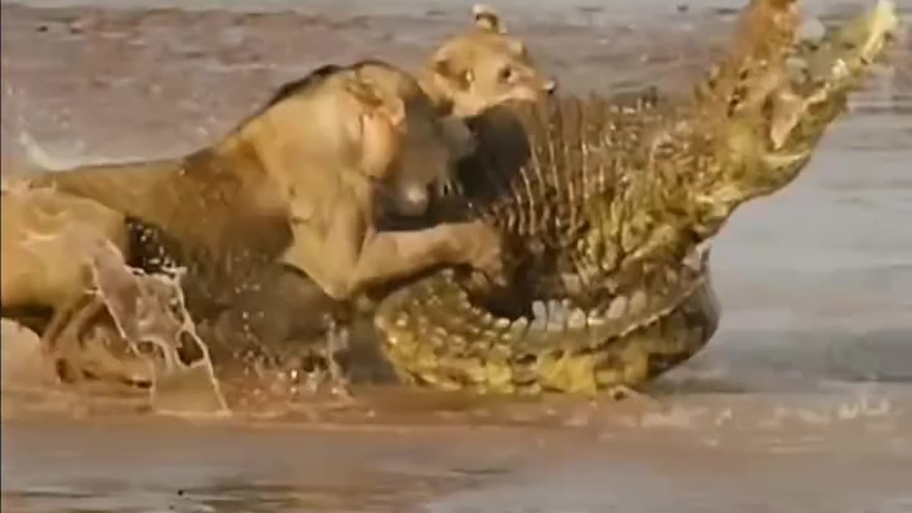 The struggle of ten lions with one crocodile 😱You will not expect what happened to the lions 🦁🦁🦁😳