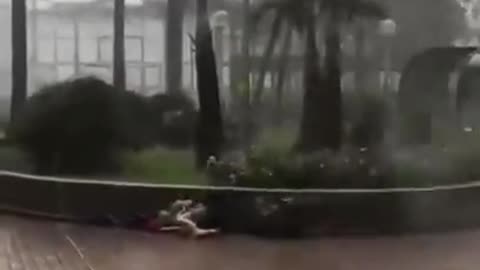 Wind Blows Man Down In Hong Kong 09-16-2018