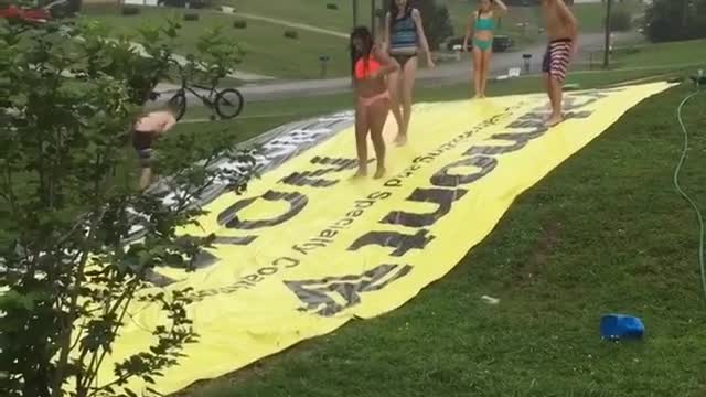 Collab copyright protection - yellow slip in slide girl falls